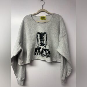 Lefthand Gray Cropped Oversized Sweatshirt XXL Boxy Fit Grunge Goth Punk Top E